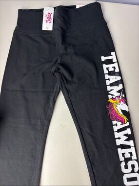 Justice Black Full Length Leggings with 'Team Awesome' Unicorn Graphic